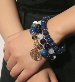 Chic Navy Beaded Bracelet with Tree Charm